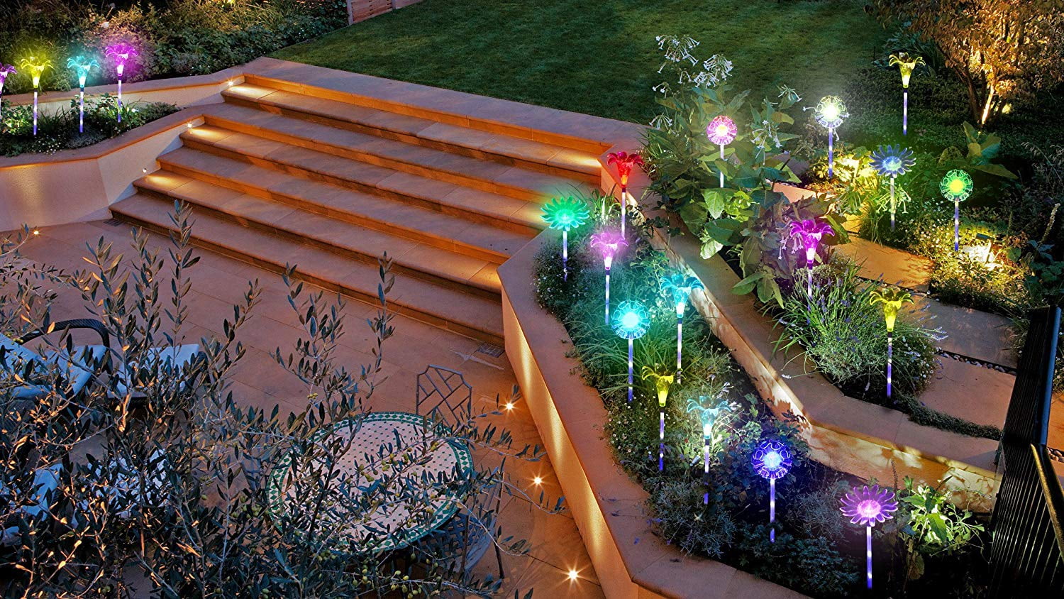 Outdoor Solar Garden Lights - 3 Pack Solar Powered Garden Stake Lights with  a Purple LED Light Stake, Multi-color Changing LED Solar Stake Lights for  Garden,Patio,Backyard - Walmart.com, image size:1500x844