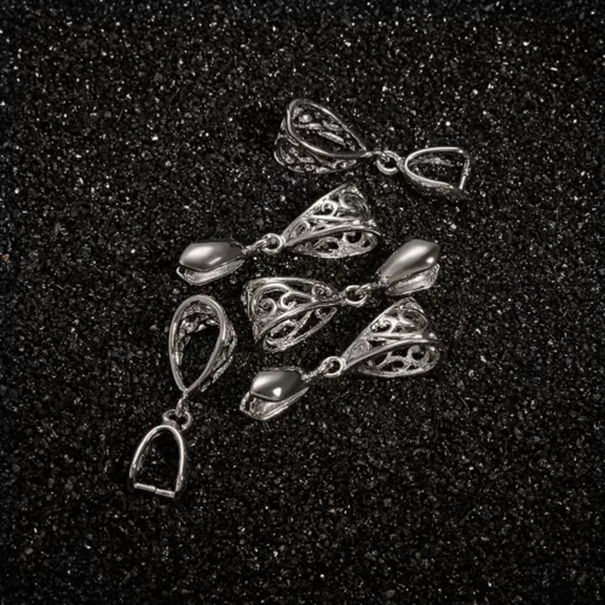 U8MO 50pcs Rack Plated Brass Filigree Pinch Bails Ice Pick Large Hole Hollow 13x8mm-Platinum