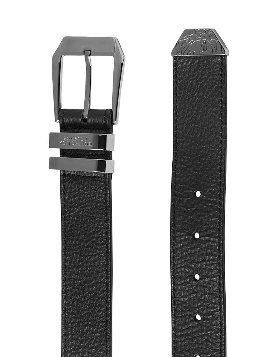 Versace Collection Mens Grained Leather Medusa Logo Buckle Belt