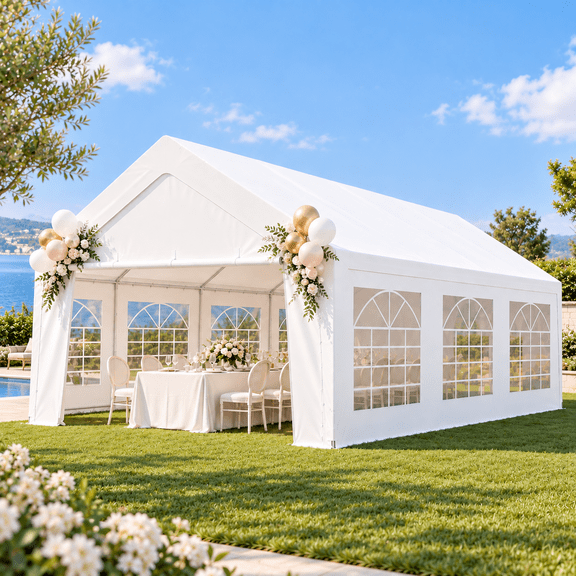LAUSAINT HOME 20x20 Party Tent, Heavy Duty Waterproof Canopy with Removable Sidewalls & Roll-Up Door, Large White Event Shelter with Steel Frame for Wedding, Backyard, for 25–50 People