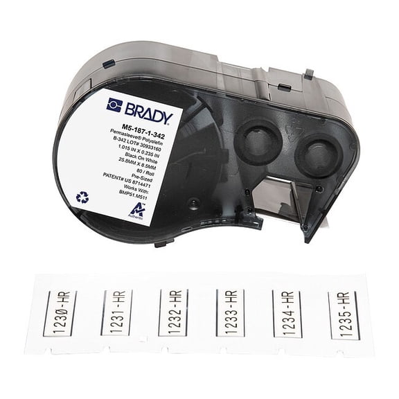 Brady Sleeve Label, White, Polyolefin, 1 in W M5-187-1-342