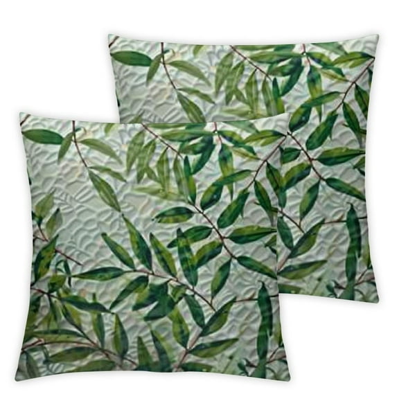 Green Leaf Quilted Pillowcover  Watercolor Style Olive Branch Mediterranean Tree Organic, Standard Queen Size Pillow Sham for Bedroom,  Avocado Green