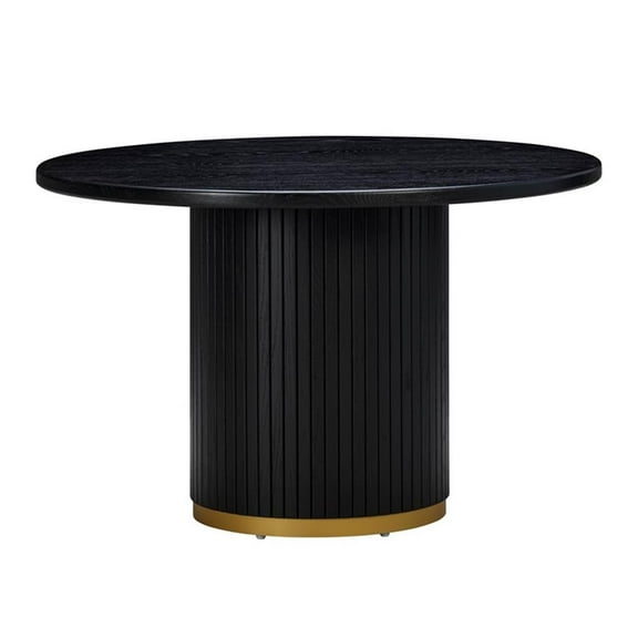 Pemberly Row Transitional Black Finish Oak Round Dining Table