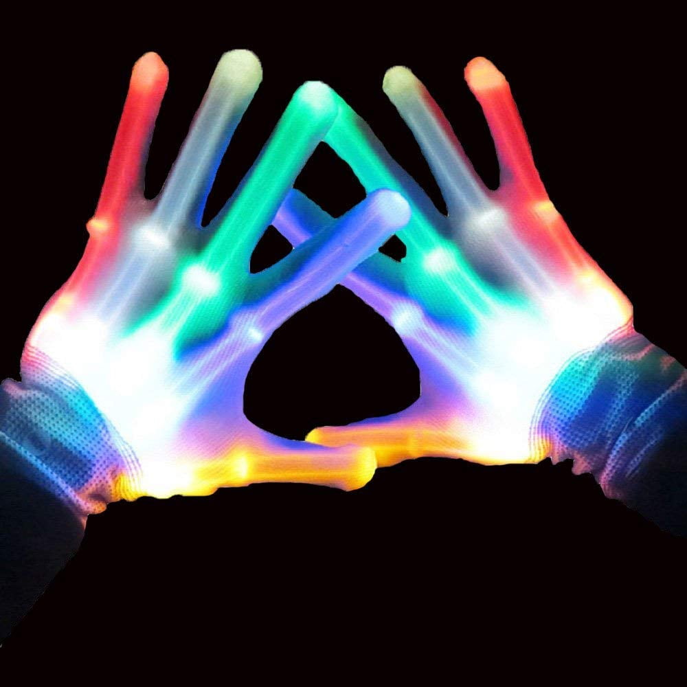 Fellibay LED Gloves White Light Up Gloves Party Light Show Skeleton Halloween Gloves Colorful Finger Lighting 