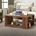 thumbnail image 3 of Gymax 2-Tier Coffee Table Sofa Side Table w/ 2 Shelves for Living Room Walnut, 3 of 10
