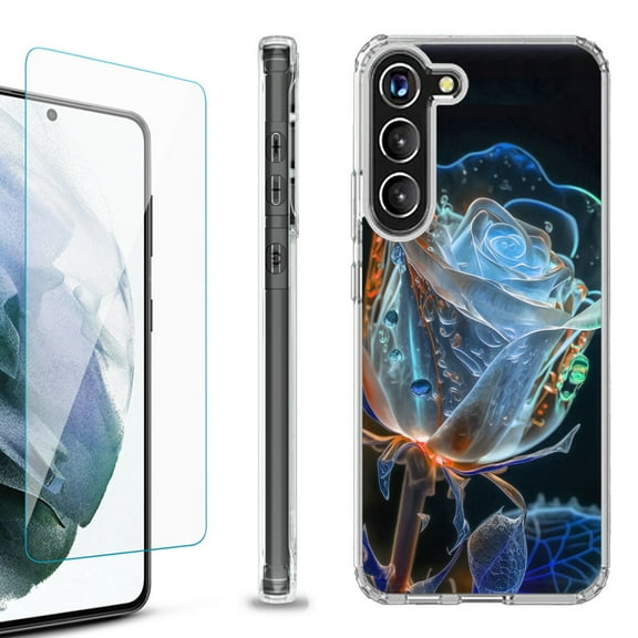 OneToughShield ® for Samsung Galaxy S23  S23 Plus 5G Shockproof Bumper Phone Case, with Tempered Glass Screen Protector - Glowing Rose