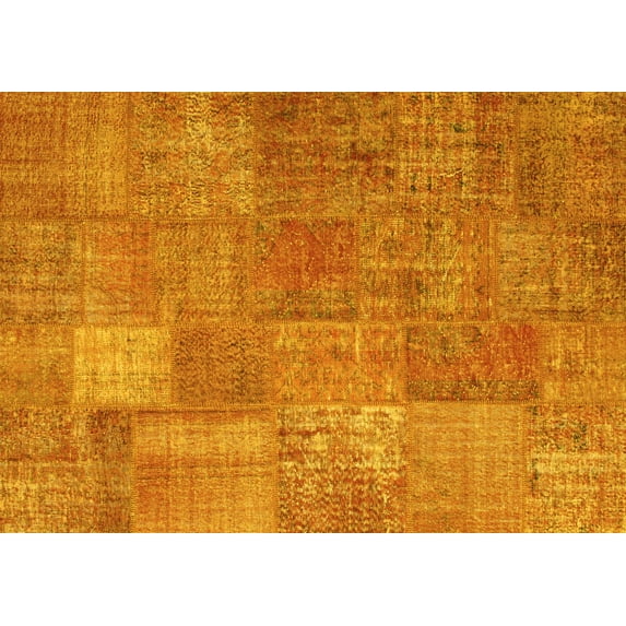 Ahgly Company Machine Washable Indoor Rectangle Patchwork Yellow Transitional Area Rugs, 5' x 7'