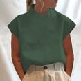 thumbnail image 2 of Women's Summer Short Sleeve High Neck Linen T-Shirt Tops Blouses Tees Solid Color Plain Casual Daily Wear Business Casual Work Office Vacation Outfits Fashion Essential Gift for Women, 2 of 9