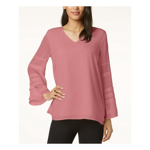 ALFANI Womens Pink Layered Sleeve Long Sleeve V Neck Top  Size: S