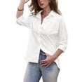 thumbnail image 4 of 3/4 Sleeve Button Down Shirts for Women Lace Crochet Casual V Neck Elegant Office Work Shirt Blouse S White, 4 of 6