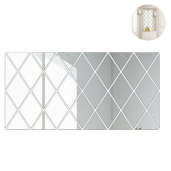 Mirror Wall Stickers 32PCS Diamond Shape Mirror Art DIY Home Decorative Acrylic Mirror Wall Sheet for Home Living Room Bedroom Sofa TV Background Wall Decoration