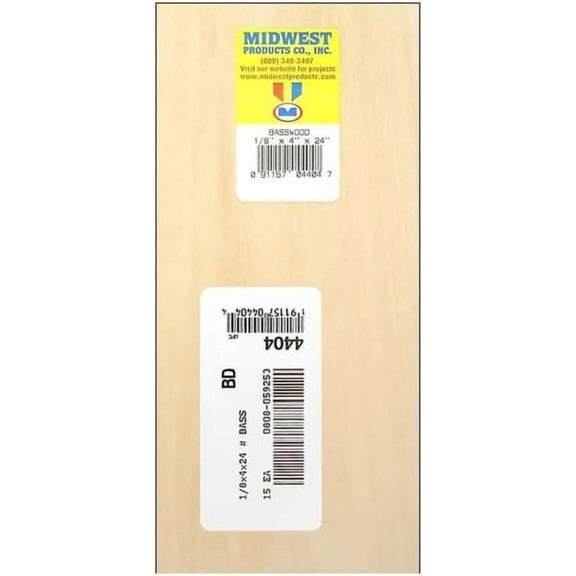 Midwest Products Basswood Sheet 4404 - Unfinished Wood - 10 Pack, 1/8 x 4 x 24 In.