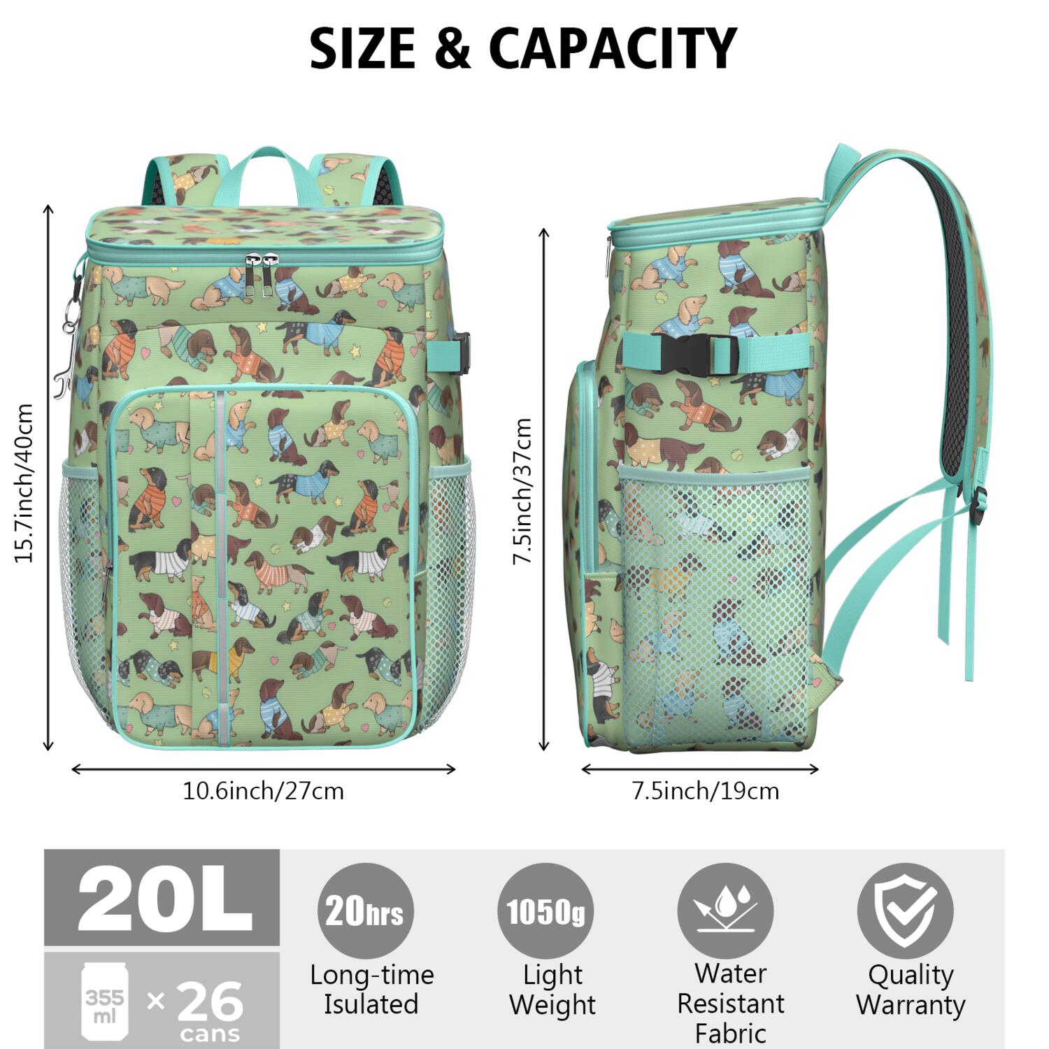 Travel Cooler Bag - Cute Cartoon Dachshund Camping Beer Cooler Backpack with Bottle Opener- Waterproof Insulated Picnic Backpacks - Cooler Bag for Beach