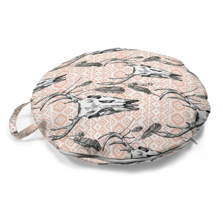 

Tribal Round Floor Cushion with Handle Detailed Deer Skull Feathers on a Background of Prehistoric Motifs Decorative Pillow for Living Room & Dorms 18 Round Blush Dark Grey by Ambesonne