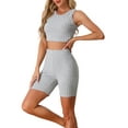thumbnail image 4 of INSPIRE CHIC Womens Sleeveless Outfits Ribbed Knit Crop Tank Top with Jogger Biker Pajamas Shorts Lounge Sets S Light Gray, 4 of 5