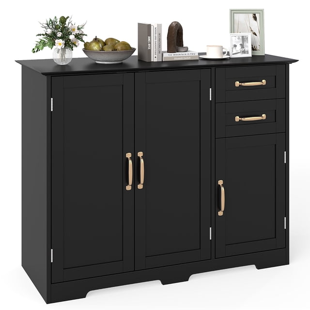 Costway Buffet Bahut de 40 Pouces Armoire Moderne de Rangement pour Cuisine avec 2 Tiroirs Noir