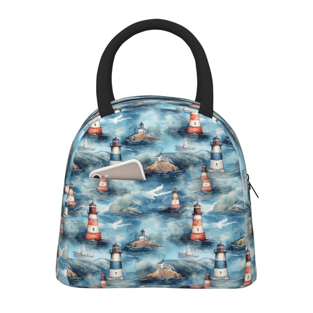 Disketp Sea Marine And Lighthouse Bolsa Térmica para Almuerzo, Lonchera con Abertura Amplia y Gran Capacidad, Organizador Reutilizable para Mujeres, Hombres y Adultos