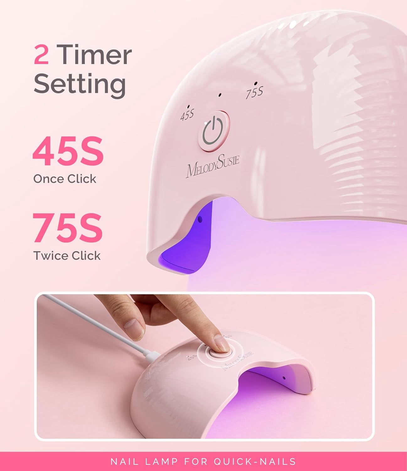 MelodySusie UV Nail Lamp, ART06F UV Light for Gel Nails, Nail Dryer with 2 Timer, Pink