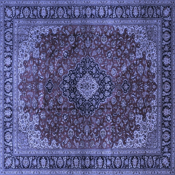 Ahgly Company Machine Washable Indoor Square Medallion Blue Traditional Area Rugs, 7' Square