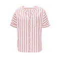 thumbnail image 6 of LEKWK Linen Button Down Shirt Women Vertical Striped V Neck Work Tops Short Sleeve Tops Chest Pocket Button up Business Casual Wear, 6 of 7