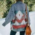 thumbnail image 4 of Oversized Denim Jacket Women Womens Lapel Denim Jacket Aztec Shacket Distressed Long Sleeve Button Down Denim Jacket Women Orange S, 4 of 6