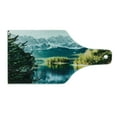 thumbnail image 2 of Landscape Cutting Board, Mountain Lake in Northern Germany Frozen Peaks Water Winter Season Life, Decorative Tempered Glass Cutting and Serving Board, Wine Bottle Shape, Green White, by Ambesonne, 2 of 5