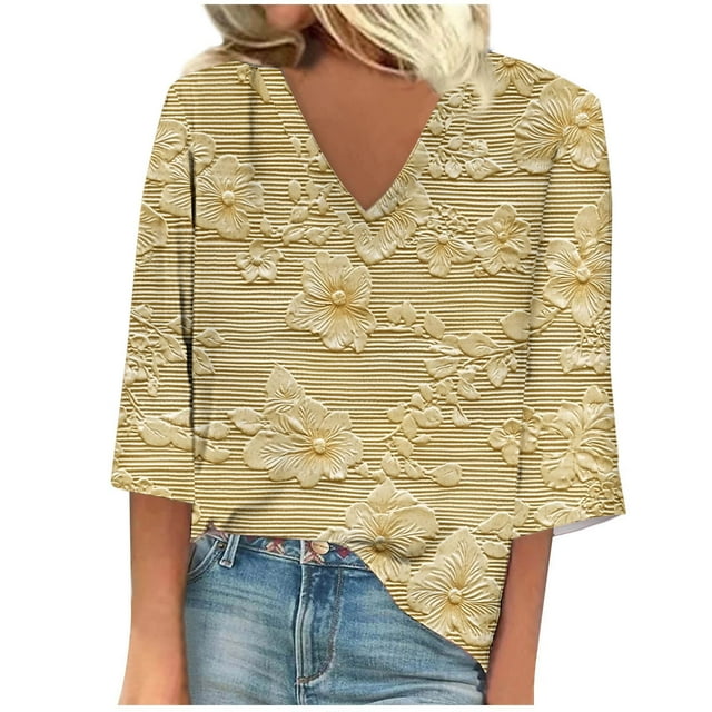 Blusa de Manga Corta Mujeres Cuello en V de Verano Impreso, Top Regular Casual Sexy para el Hogar Y el Uso Diario
