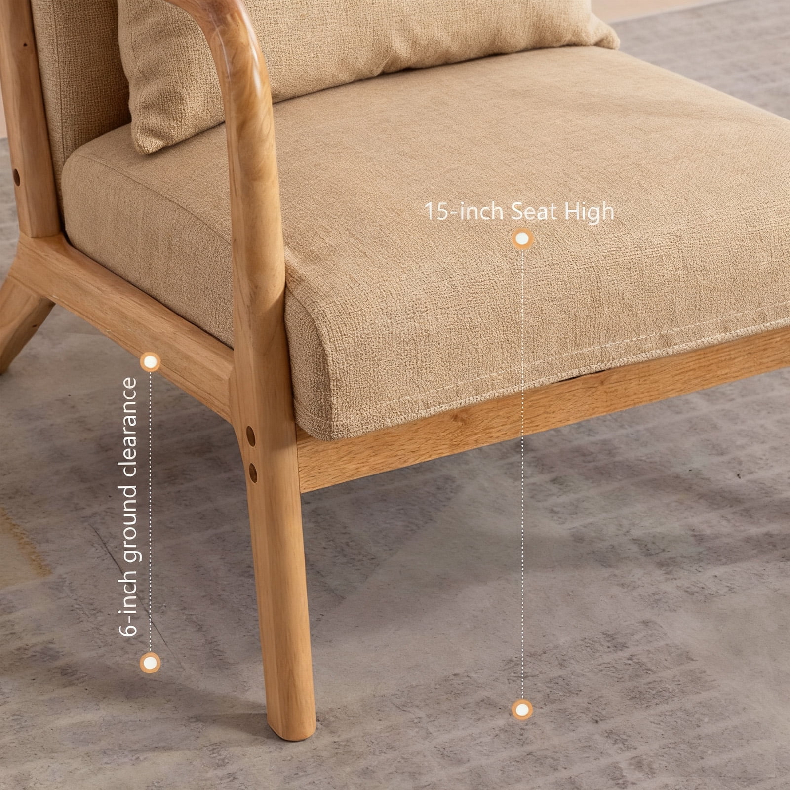 SUSUZI Modern Linen Accent Chair, Upholstered Reading Chair with Solid Oak Wood Frame, 330 LBS Capacity, Lounge Chair for Living Room Bedroom Nursery Office