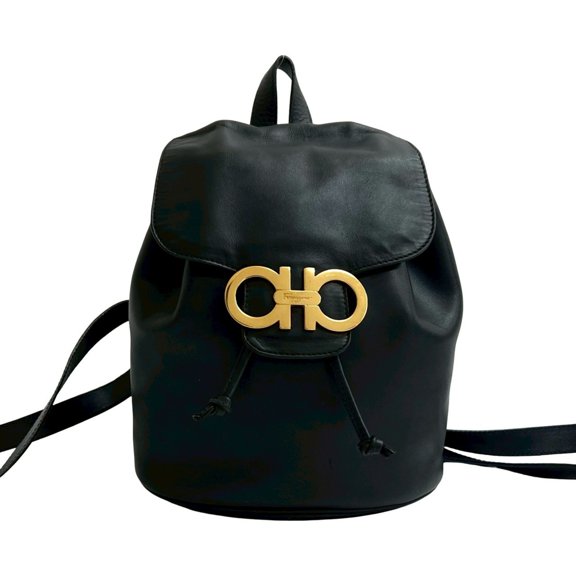 Pre-Owned Salvatore Ferragamo Gancini Leather Mini Backpack, Black, 48036
