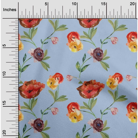 oneOone Cotton Silk Dusty Blue Fabric Flower & Leaves Watercolor Diy Clothing Quilting Fabric Print Fabric By Yard 42 Inch Wide