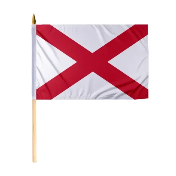 Promopatriot Alabama AL Mini Flag on Stick 12 x 18 inch Printed Polyester on 24" Wood Pole