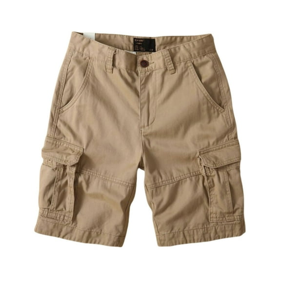 Gym Shorts Men Solid Retro Relaxed Fit Elastic Waist Soft Cargo Shorts With Pockets Summer Outdoor Hiking Short Pants For Men Khaki 36