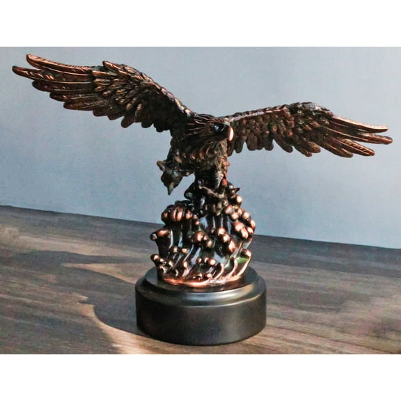 Wings Of Glory Bald Eagle Swooping Over Water Bronzed Resin Figurine With Base