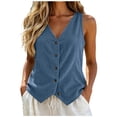 thumbnail image 2 of Tank Top for Women V Neck Button Up Sleeveless Spring Summer Winter All-purpose Corduroy Fashionable Tank Navy XL, 2 of 6