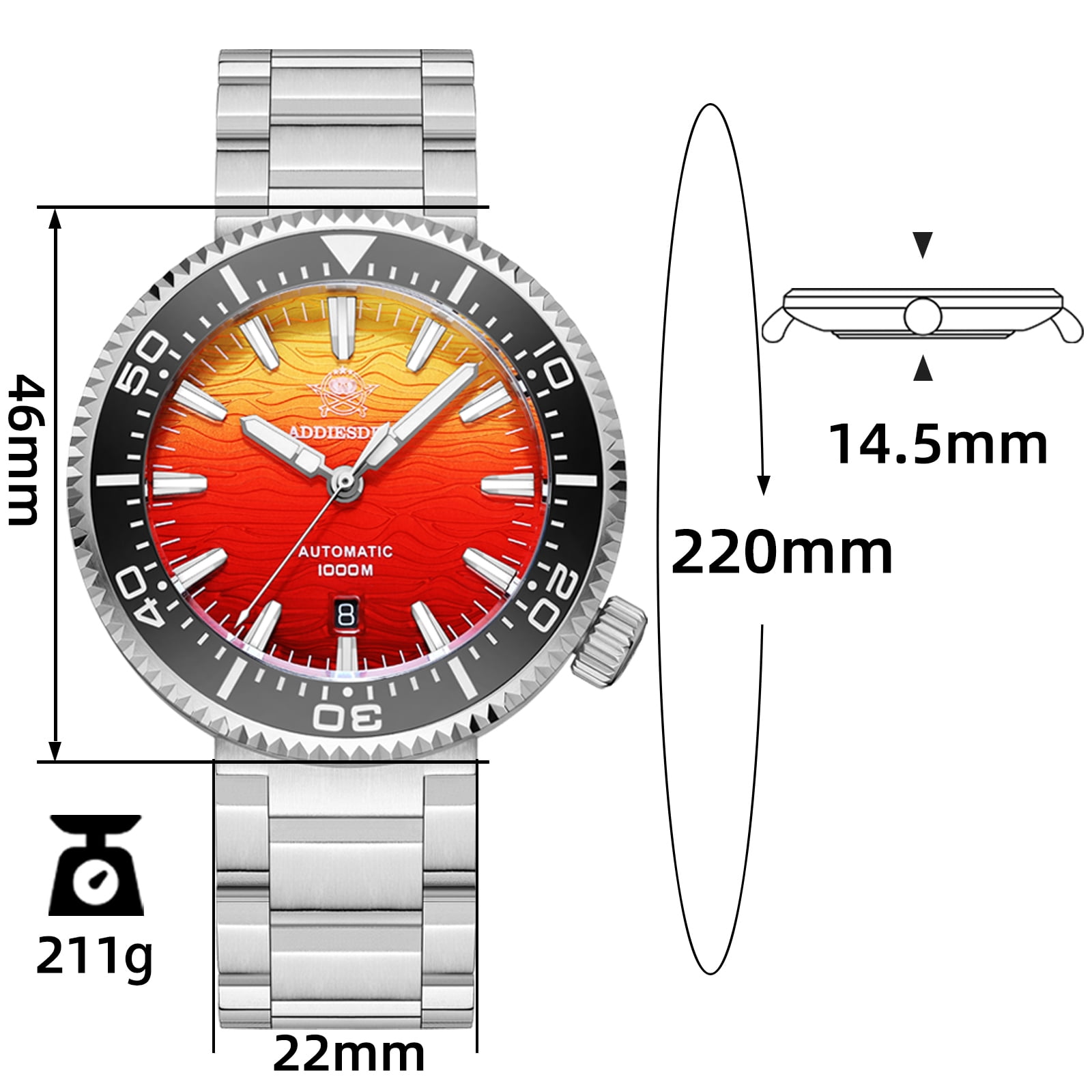 ADDIESDIVE Men's Automatic Watch Dive 1000m with Japanese Movement, Sapphire Crystal, Ceramic Bezel, Luminous, Analog Mechanical Watches for Men with Stainless Steel Bracelet