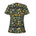 thumbnail image 3 of Goofa Colorful Hippie Pattern Womens Deep V Neck Low Cut Tops Casual Summer Short Sleeve Ribbed Knit T-Shirts-Large, 3 of 5