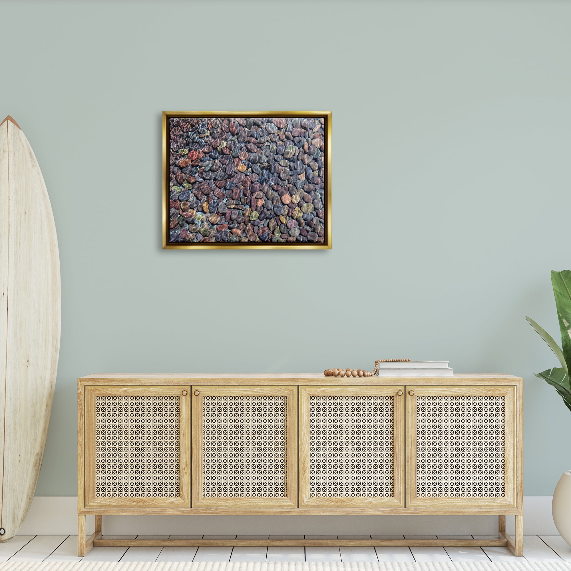 Stupell Ocean Ripples Underwater Pebbles Landscape Photography Gold Floater Framed Art Print Wall Art