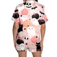 thumbnail image 4 of FASHOFT Womens 2 Piece Halloween Pajamas Set Soft Short Sleeve Button Down Sleepwear Top and PJ Shorts Loungewear Set Pink L, 4 of 8