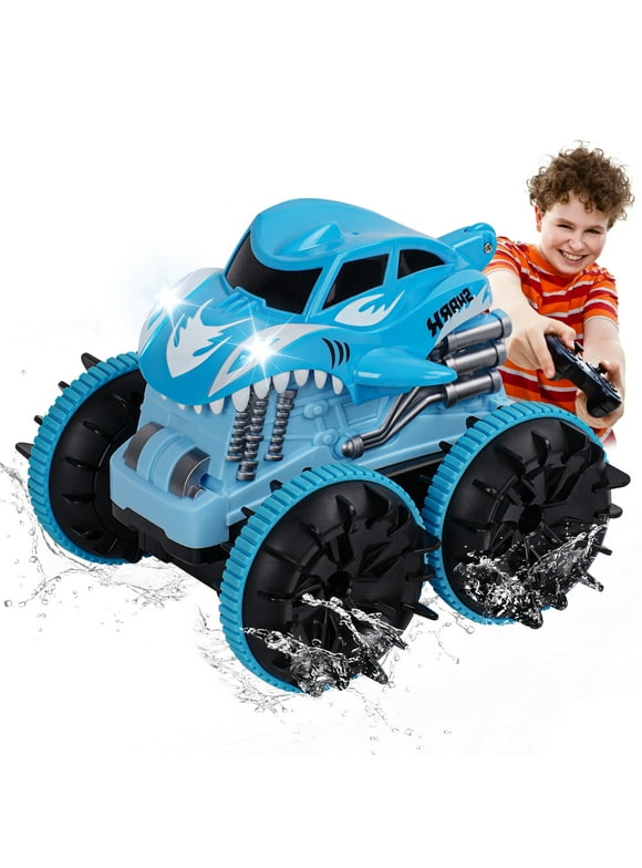 VILINICE Remote Control Car, 1:15 Amphibious 2.4GHz Shark Monster Truck Toys, 4WD Waterproof RC Stunt Cars for Boys Girls