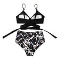 thumbnail image 3 of Women Cross High Waisted String Floral Printed 2 Piece Bathing Suit Bkini Swimwears Tankinis Set Black S, 3 of 6