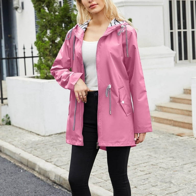 SMihono Deals Womens Jackets Zip Up Coat Fashion Windbreaker Outerwear  Casual Rainproof Jacket Winter Fall Hooded Casual Outwear Jackets for Women  2023 Trendy Pink 14 