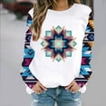 thumbnail image 3 of Womens Long Sleeve Shirts Western Aztec Print Loose Fit Tops Fall Casual Fashion Round Neck Blouses, 3 of 5