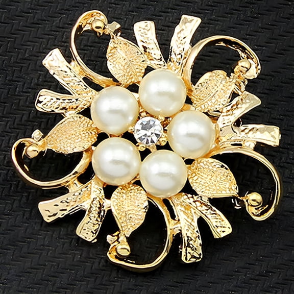 DESIGNICE 2PCS Women Breastpin Elegant No Deformation Flower Rhinestone Faux Pearl Brooch Pin for Party Dating