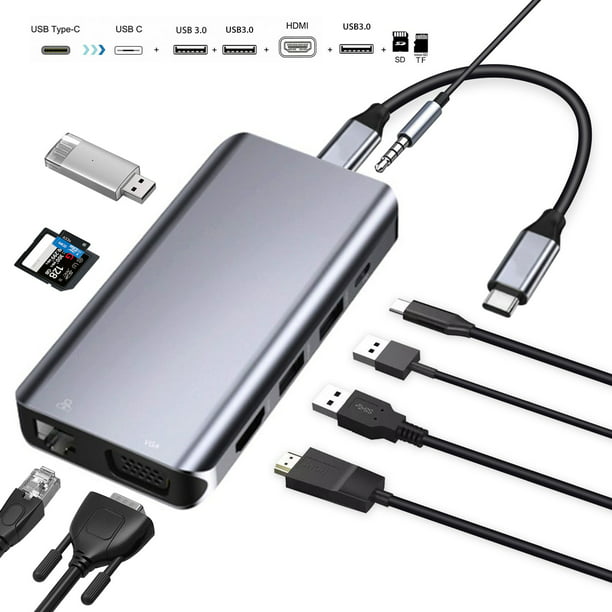 USB C Hub, USB C Adapter, TSV 10 in 1 Type C Hub 1000MB ...