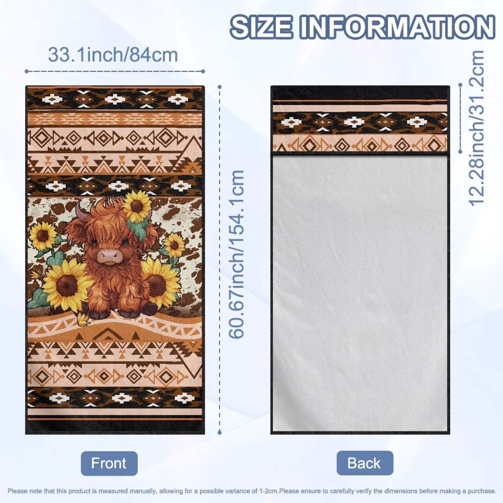 Binienty Highland Cow Sweat Proof Towel for Car Seat Soft Comfortable Removable Car Seat Towel Front Seats Cover After Gym Beach Yoga Workout Aztec Automotive Accessories