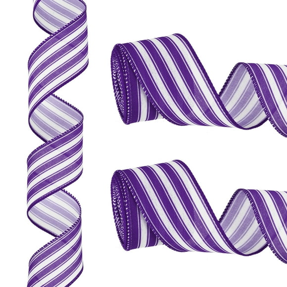 Uxcell 6 Yards Each Striped Ribbon Purple and White Ribbon Linen Gift Wrapping Ribbon for Christmas 2 Rolls