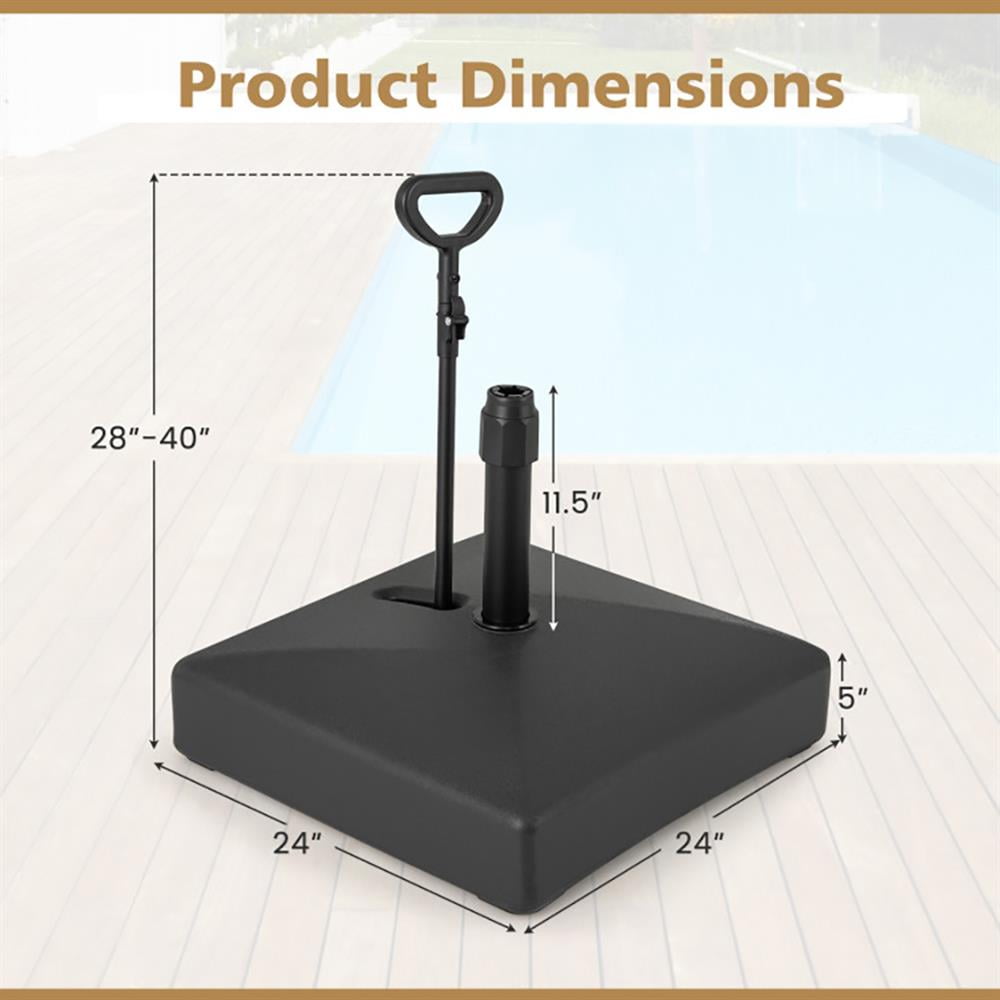 GVN Patio Umbrella Base,Outdoor Umbrella Stand,Mobile Patio Umbrella Base Water Sand Fillable Market Table Umbrella Stand with 3 Wheels-Black