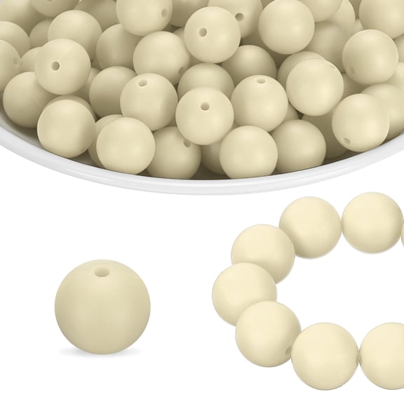 65Pcs Silicone Beads 15mm Round Rubber Focal Beads Bulk for Pens Keychain Bracelet Necklace DIY Crafts Making, Beige