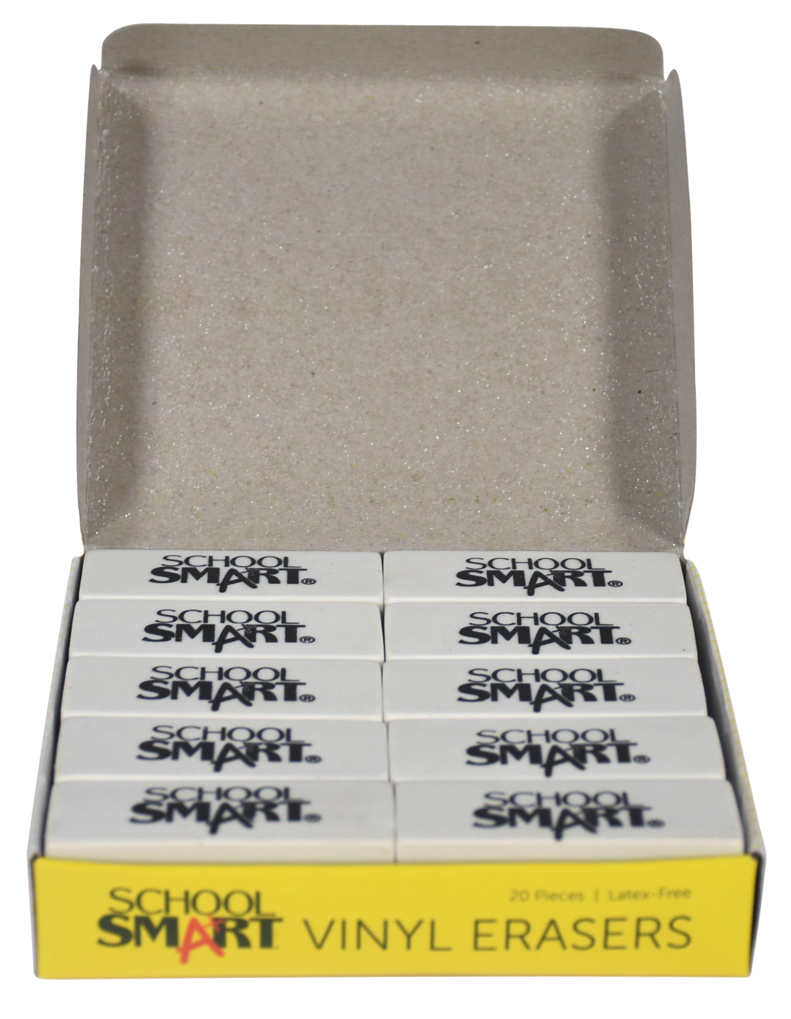 School Smart Vinyl Block Erasers, 2-1/2 x 7/8 x 1/2 Inches, White, Pack of  20 