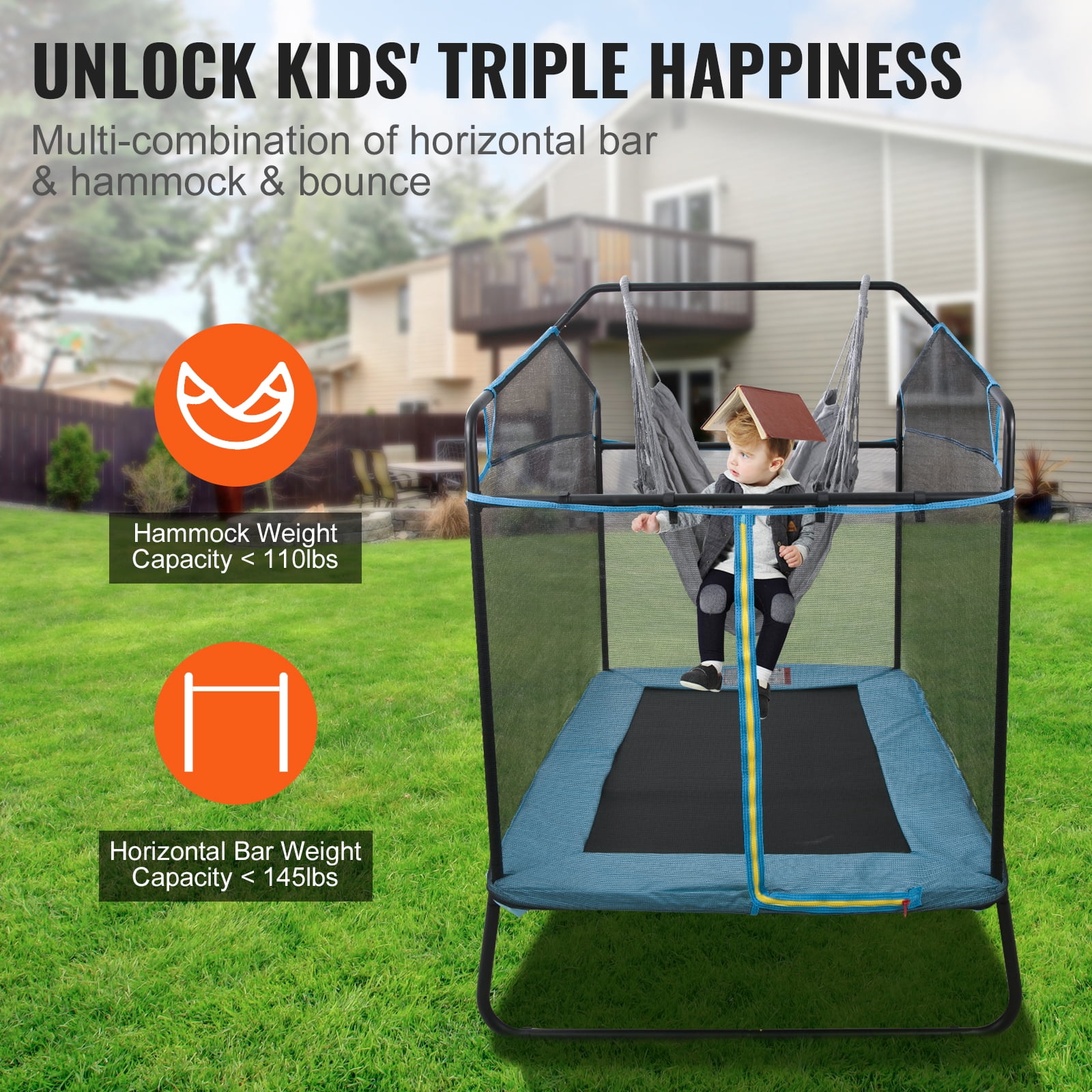 SKYSHALO Kids Trampoline with Enclosure Net and Gymnastics Bar, 6 ft